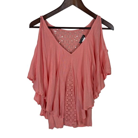 Venus Peach Pink Open Shoulder Batwing Top Lace Detail Women's Small - Picture 1 of 4